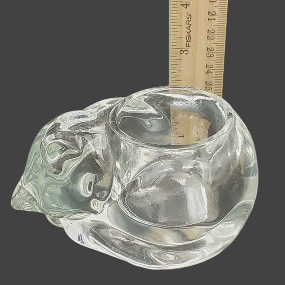 VTG‎ Indiana Glass Sleeping Cat Votive 5" Crystal Candle Holder Paper Weight USA - Picture 7 of 7